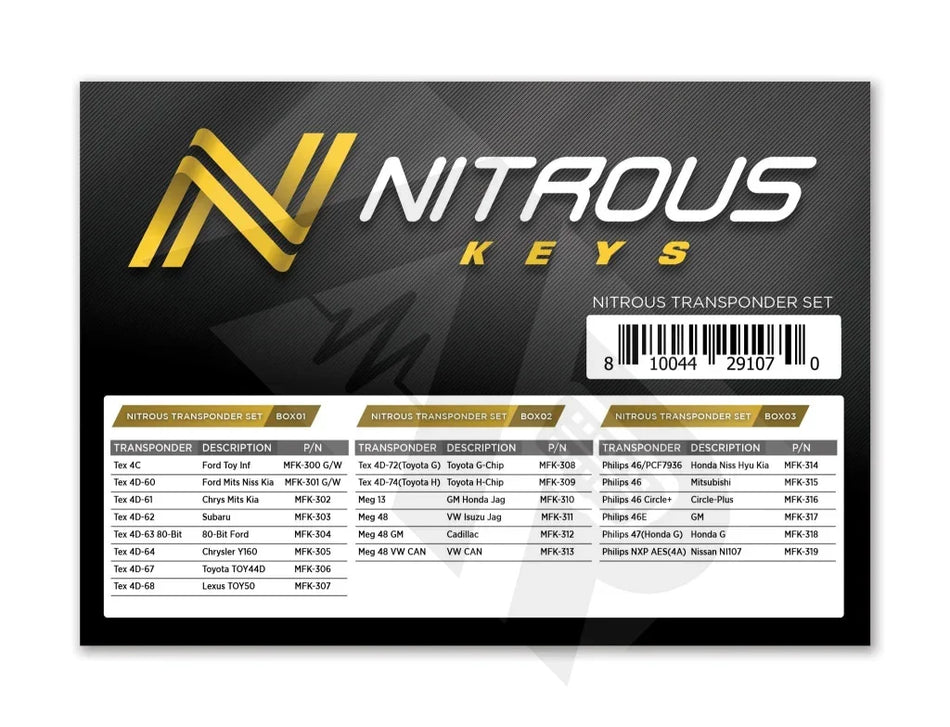 Nitrous Keys - Mfk Transponder Chip Set 80 Chips (20 Types)