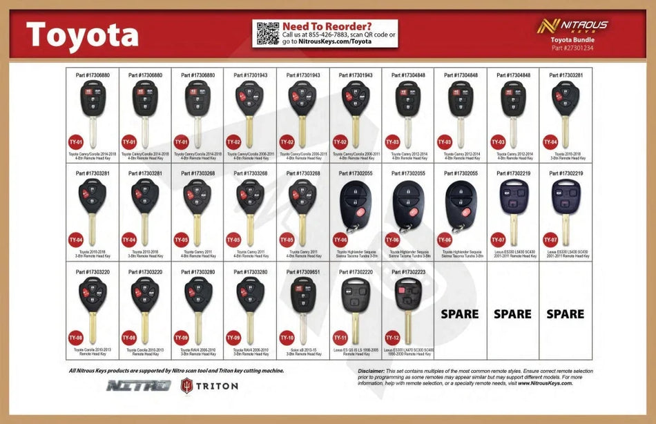 Nitrous Keys - Toyota Remotes Starter Bundle (27 Pieces)